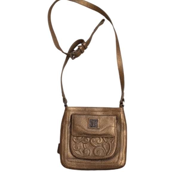 Brighton Handbags - Brighton Crossbody Bag Purse Mila's Heart Antique Metallic Gold Pebble Leather